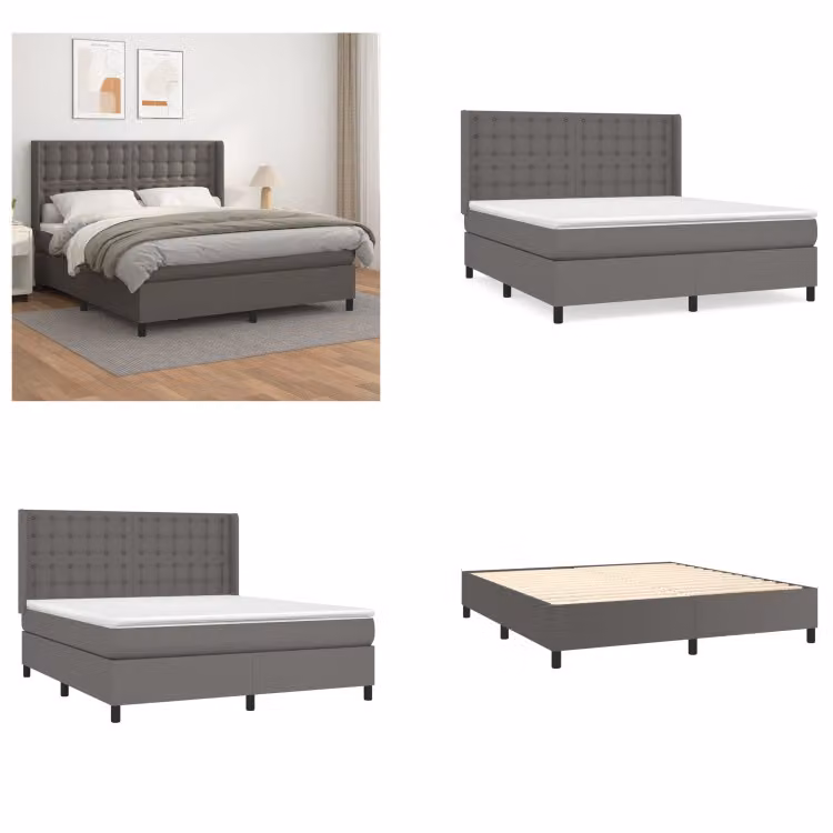 vidaXL Letto boxspring con materasso grigio 160x200 cm in Pelle finta - Letto boxspring - Boxspringbetten - Bett - Schlafzimmermöbel