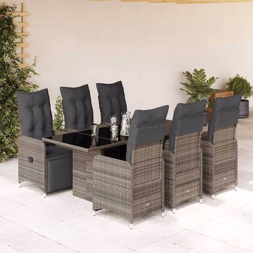 Set Bistrò da Giardino e Balcone vidaXL in Polyrattan e Metallo con Cuscini Grigio, 7 Pezzi – 1