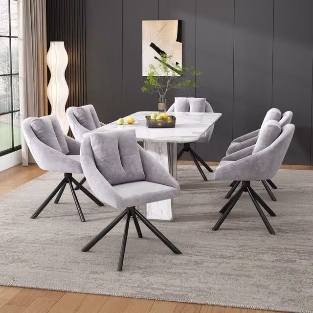 Sedie da Pranzo Girevoli in Velluto ¨C MINIMAL ¨C Grigio, Set 6 Pezzi
