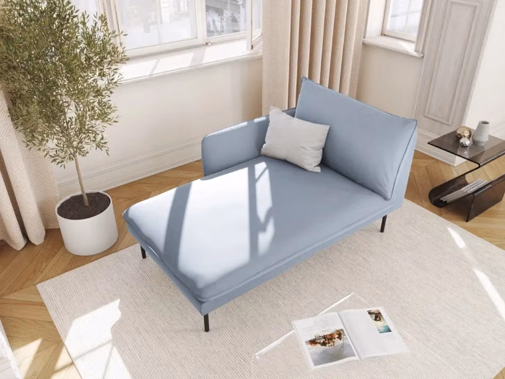 Chaise longue sinistra Vienna di Cosmopolitan Design in velluto azzurro con struttura in metallo L/P/H: 130 x 95 x 95 cm – 2