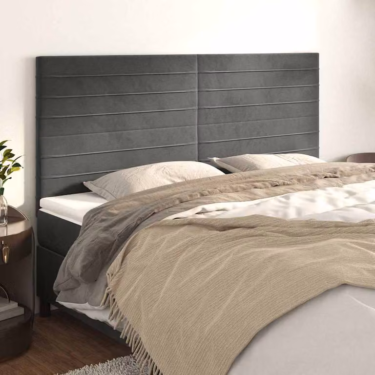 Testiera per letto vidaXL in velluto grigio scuro con struttura in legno e MDF, L: 180 cm, H: 118/128 cm, P: 5 cm