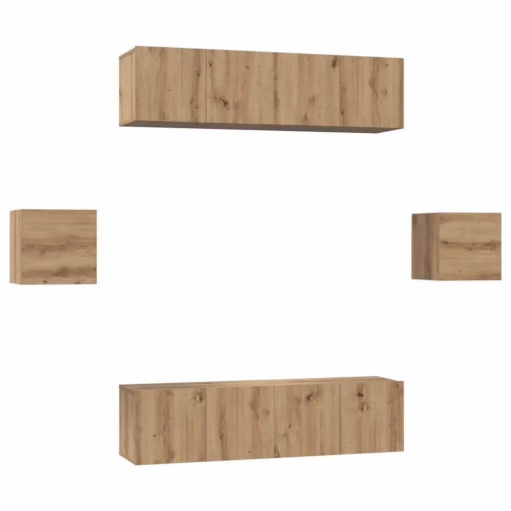 Set mobile TV moderno vidaXL in legno color rovere marrone, 6 pezzi per soggiorno – 2