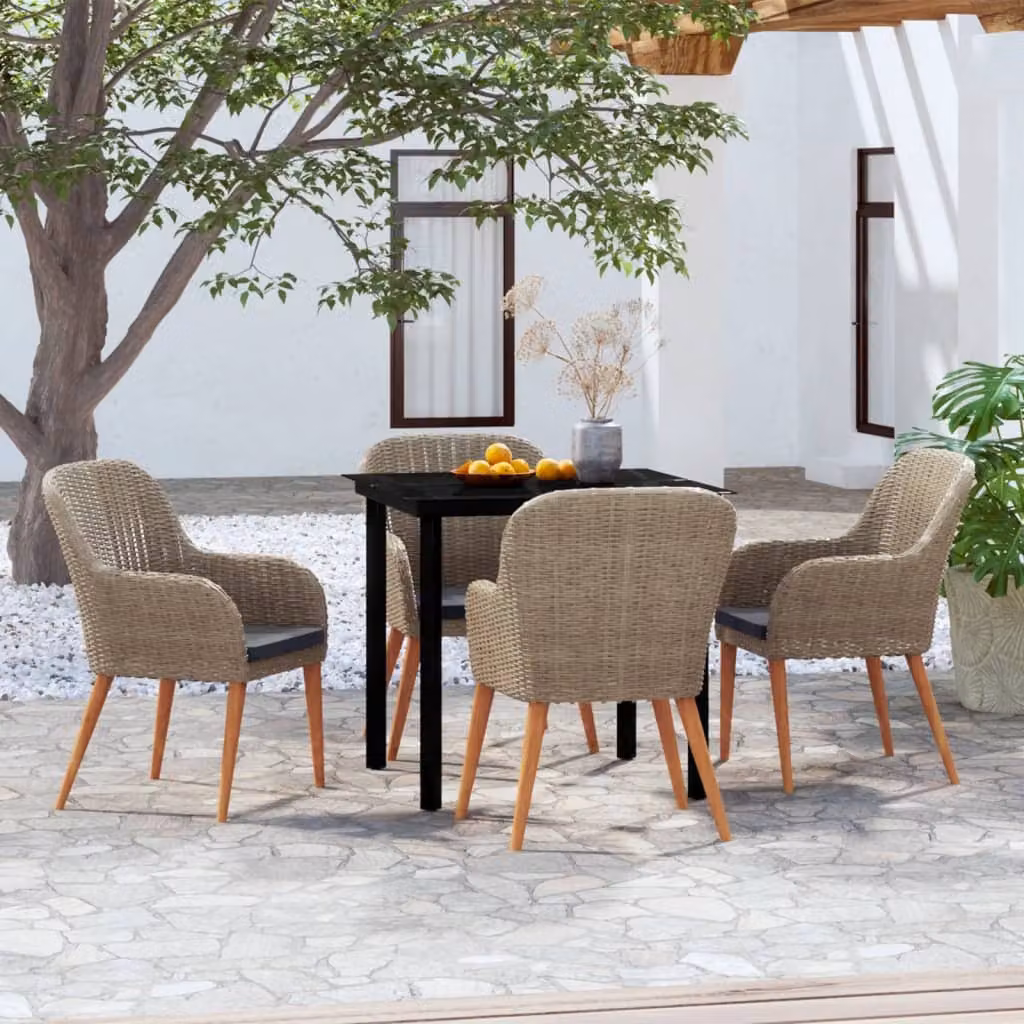 The Living Store Set da pranzo da giardino 5 pezzi con cuscini marrone