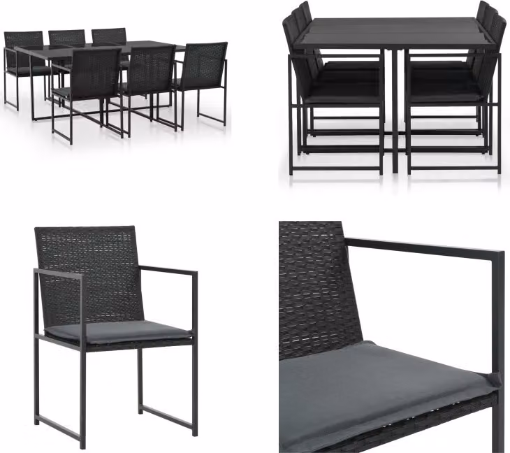vidaXL set da pranzo da giardino 7 pezzi con cuscini in poly rattan nero - Set da pranzo da giardino - Set da pranzo da giardino - Set da giardino - Set da giardino