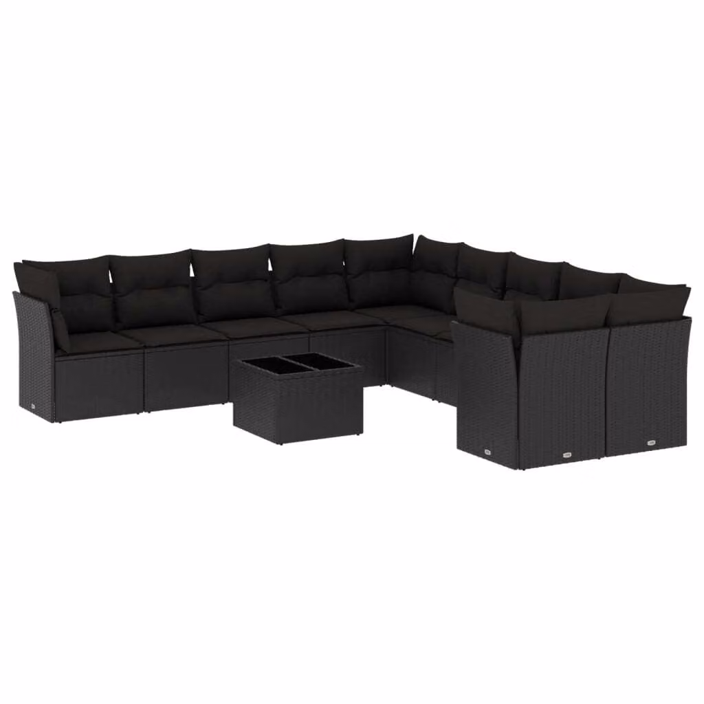 Set Divani da Giardino 11 pz con Cuscini in Polyrattan Nero