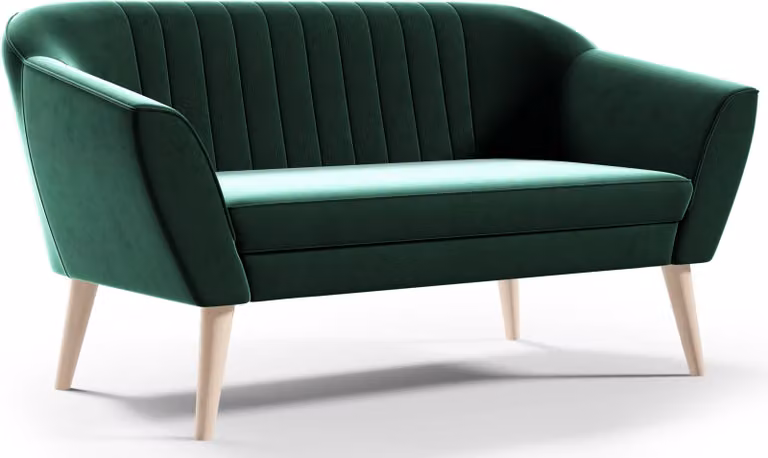 GUTTO Divano 2 posti -- KEYA -- Verde Panca in velluto, velluto, piedi in legno Consegna rapida Stile scandinavo - bella trapuntatura
