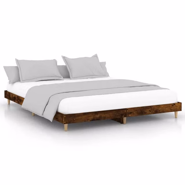 Letto matrimoniale | Letto per adulti | Giroletto senza Materasso Rovere Fumo 200x200 cm in Truciolato