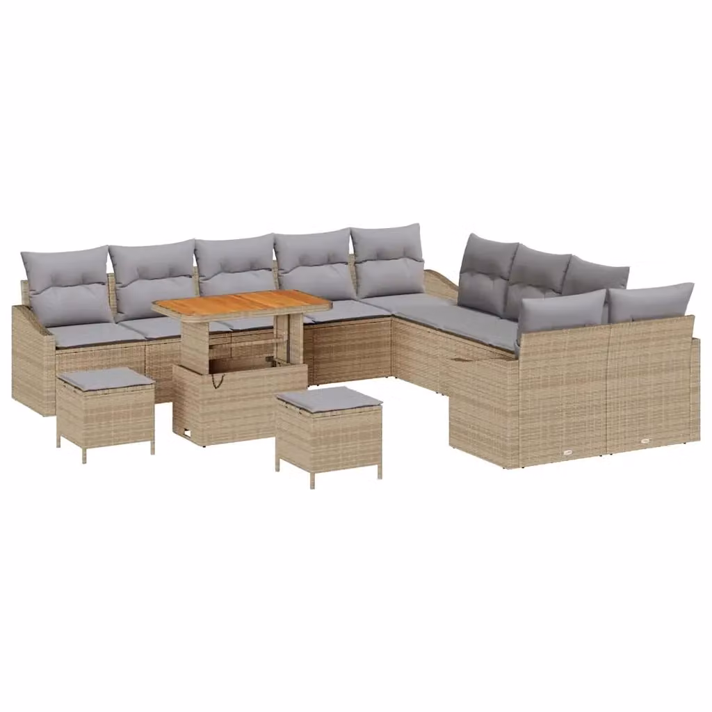 Set Divano da Giardino a Forma di U vidaXL in Polyrattan Beige con Cuscini e Tavolino da Esterno – 2