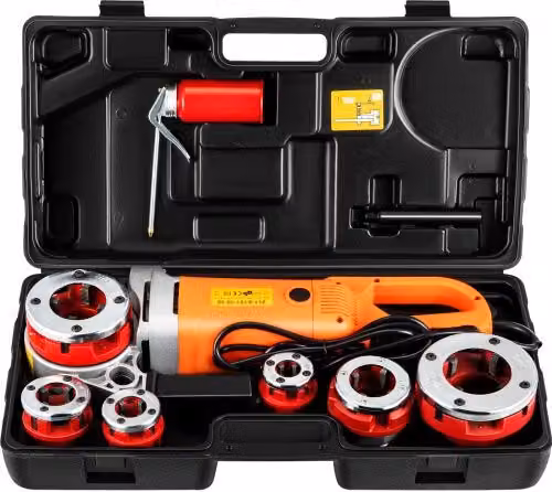 Filettatrice per Tubi Elettrica Portatile VEVOR con 6 Matrici, Potenza 2300 W, 22 Giri al Min, Colore Arancione