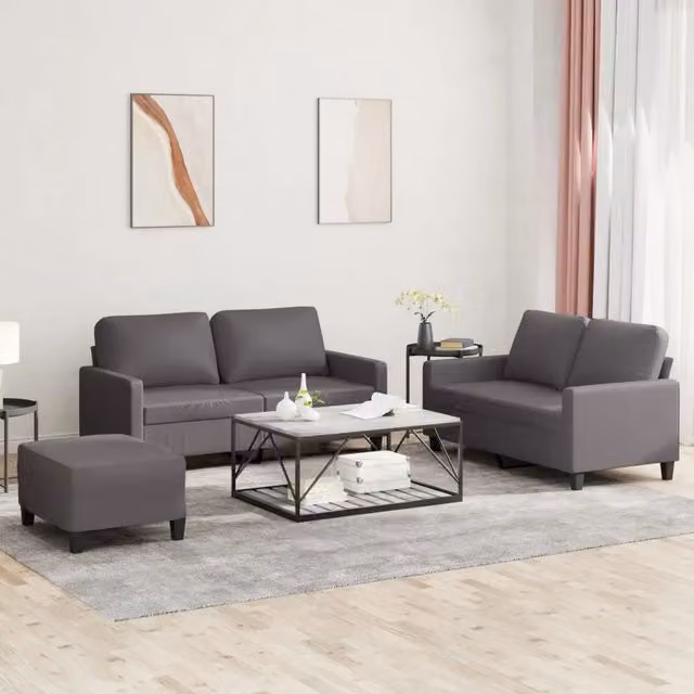 Set di Divani 3 pz con Cuscini Grigio in Similpelle 3201415