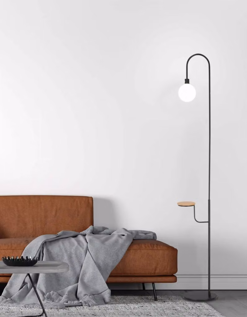 Lampada da terra Candellux Vanity nera con tavolino e paralume in vetro per socket G9 – 2
