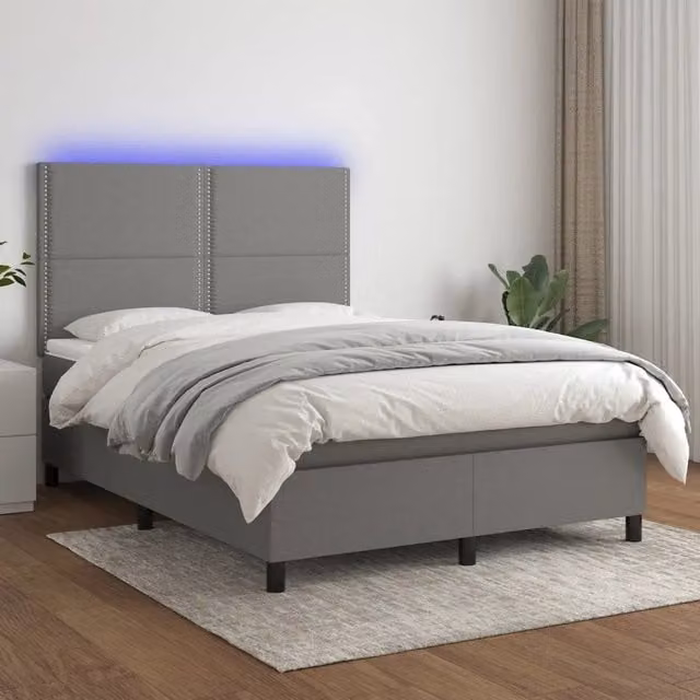 Letto Ibrido vidaXL con Materasso e Illuminazione LED Grigio Scuro L/P: 140 x 200 cm – 1