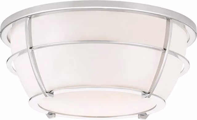 Plafoniera da bagno tonda Chance Quoizel in cromo e vetro bianco, diametro: 32,7 cm