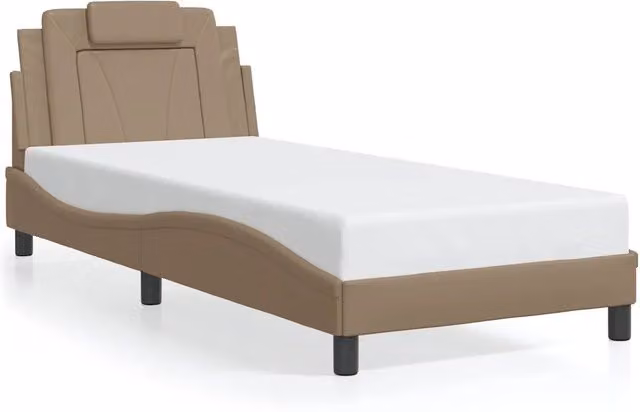 Letto singolo | Letto per adulti | Giroletto Viana senza Materasso Cappuccino 80x200 cm in Similpelle