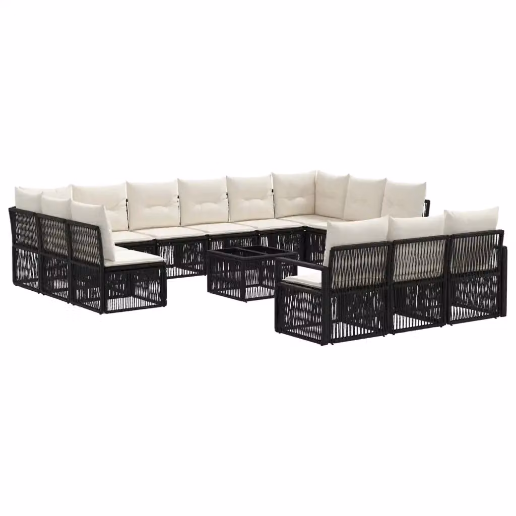 Set Divano da Giardino a Forma di U vidaXL in Polyrattan Nero con Cuscini e Tavolino – 2