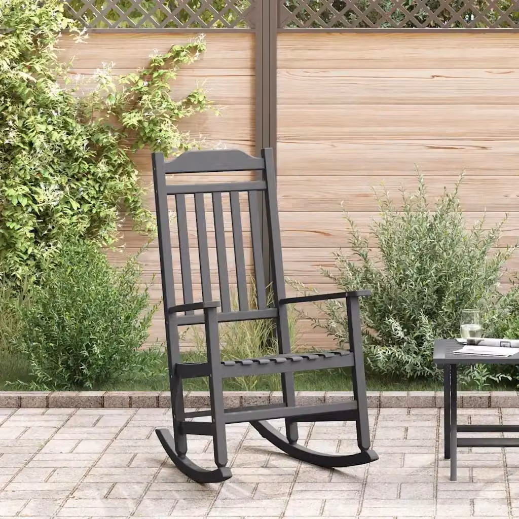 Sedia a dondolo da esterno nera in resina con braccioli per giardino e terrazza – 2