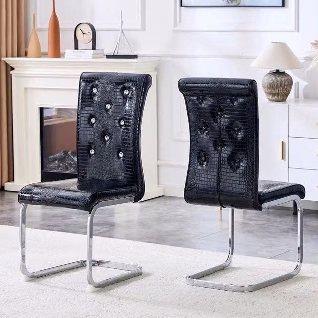 Set da 2 sedie da pranzo moderne REDOM in ecopelle nera con struttura in metallo, H 75,5 cm x L 46,5 cm x P 46,5 cm