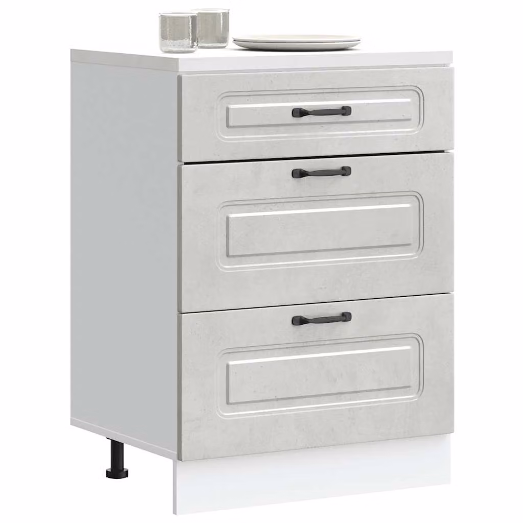 Base da cucina moderna vidaXL Kalmar Grigio Cemento in legno e MDF con ante e cassetti L/P/H: 60,0 x 46,0 x 81,5 cm