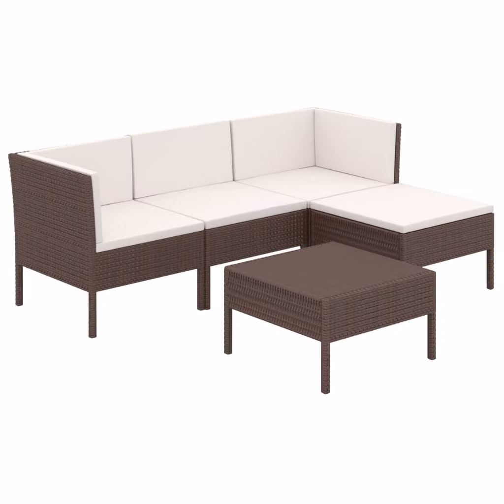 Set Divani da Giardino 5 pz con Cuscini in Polyrattan Marrone