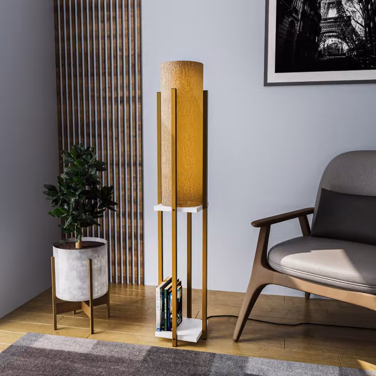 Opviq, Lampada da scaffale - 8134, lampada da terra, CORPO IN METALLO, oro, 25 x 25 x 130 cm