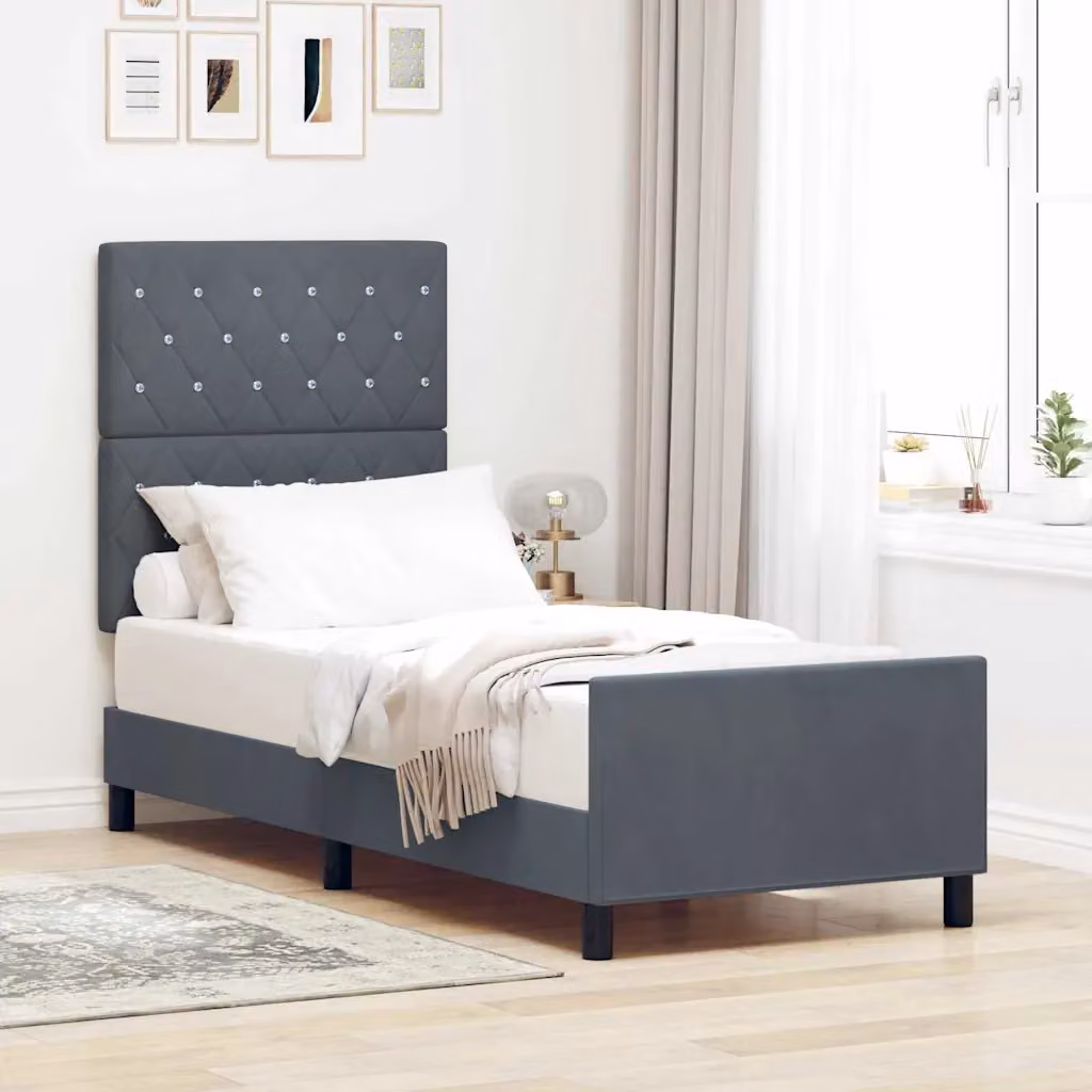 Letto a molle con testiera vidaXL in velluto grigio, L 80 x P 200 cm
