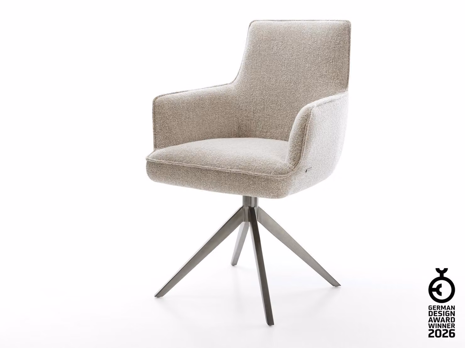 DELIFE sedia girevole Heira-Flex con braccioli in tessuto morbido beige telaio trasversale in grafite largo 360° girevole funzione dondolo nucleo a molle tascabili