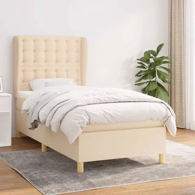 Letto Ibrido vidaXL con Giroletto a Molle e Materasso in Tessuto Beige e Bianco L/P/H: 203 x 103 x 128 cm