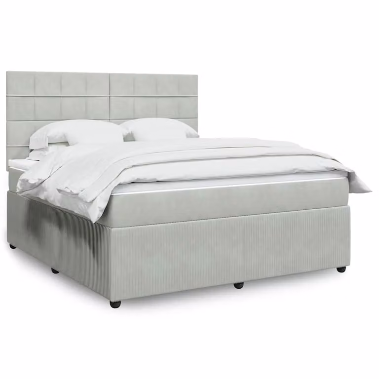 vidaXL Giroletto a Molle con Materasso Ibrido in Velluto Grigio Chiaro L/P/H: 180 x 200 cm