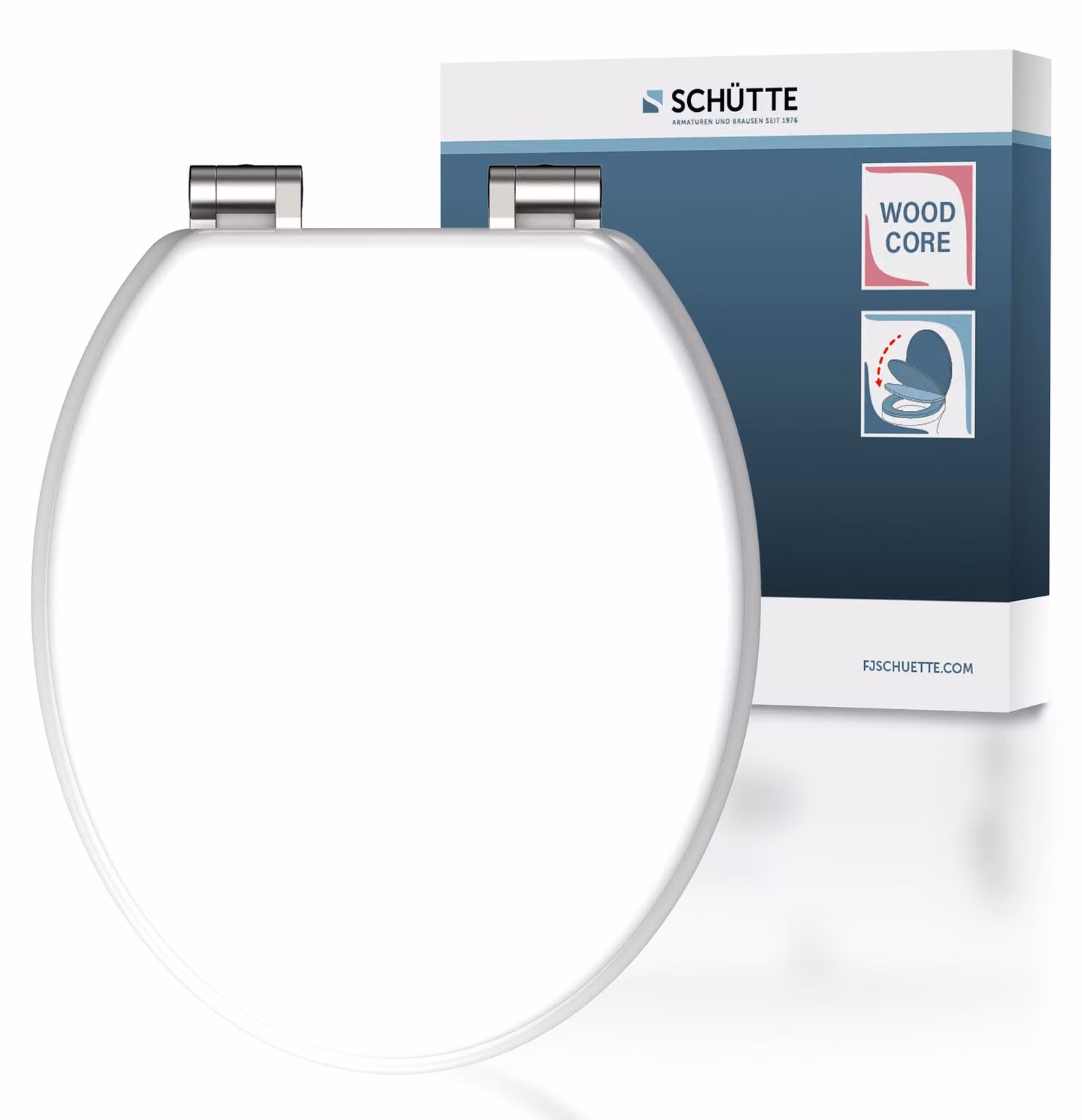 Sedile per WC SCHÜTTE con anima in legno WHITE, con chiusura soft-close