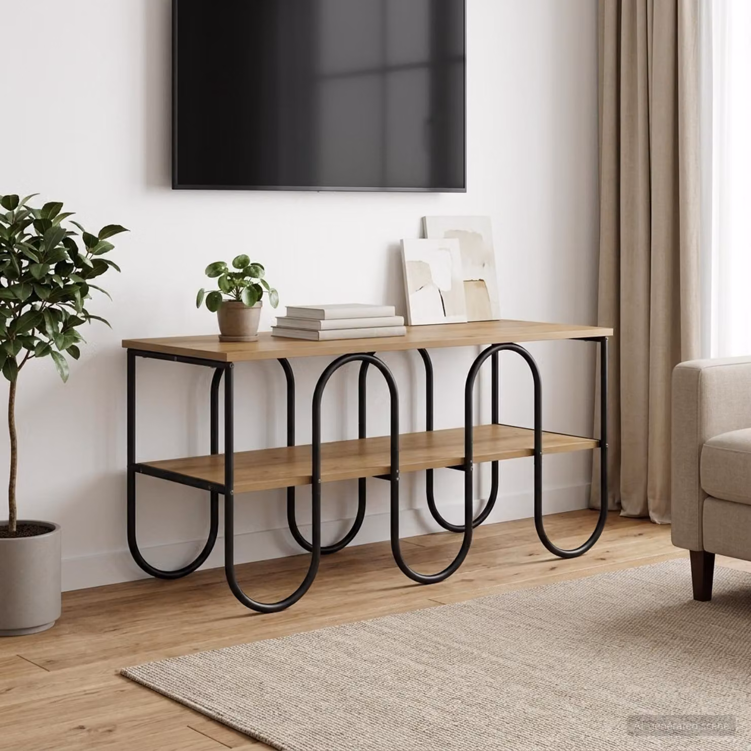 Supporto TV vidaXL in stile industriale in legno e metallo, colore rovere, L 100 x P 40 x H 50 cm