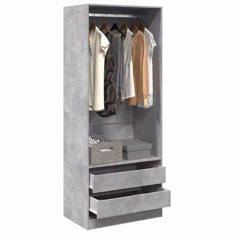 Armadio vidaXL Grigio con Cassetti Integrati in Legno e MDF, L: 80 cm, P: 50 cm, H: 200 cm
