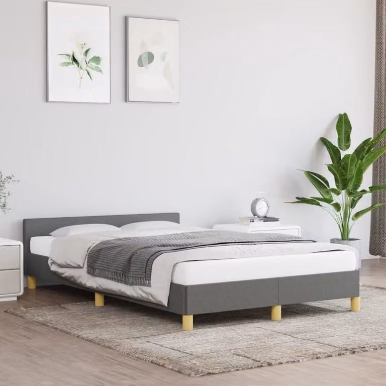 The Living Store Struttura letto con testiera in tessuto grigio scuro 120x200 cm