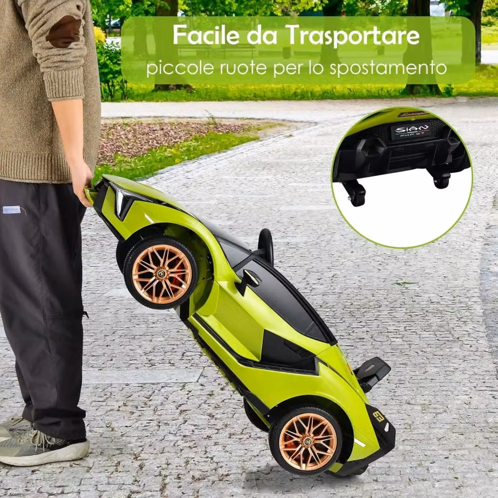 Macchina Elettrica Lamborghini Costway da 12V per Bambini, Veicolo Elettrico Verde con Luci LED, MP3 e Telecomando – 2
