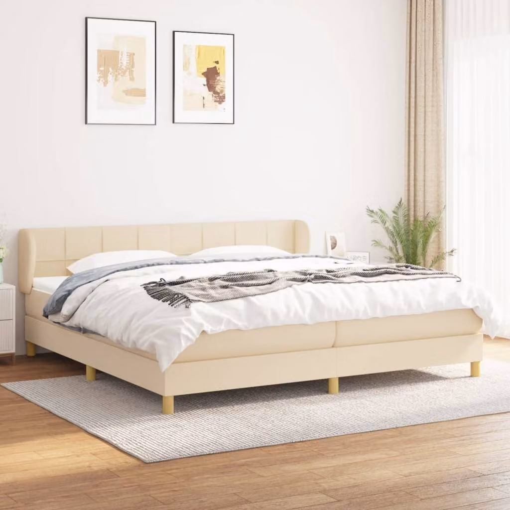 The Living Store Letto a molle con materasso crema 200x200 cm in tessuto