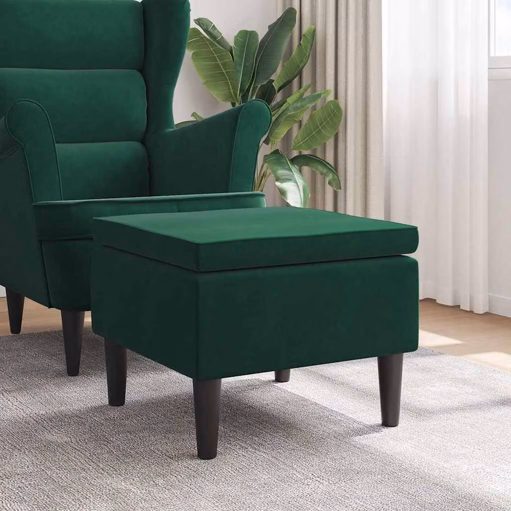 Poggiapiedi vidaXL in velluto verde scuro con gambe in legno