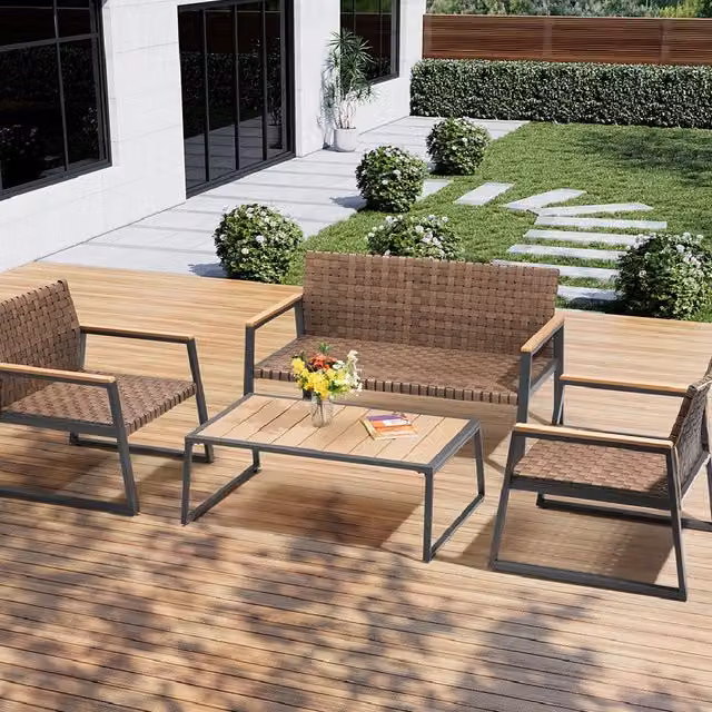 Set da Goardino Salotto, 2 Poltrene e Tavolino in Polyrattan uso Esterno Interno