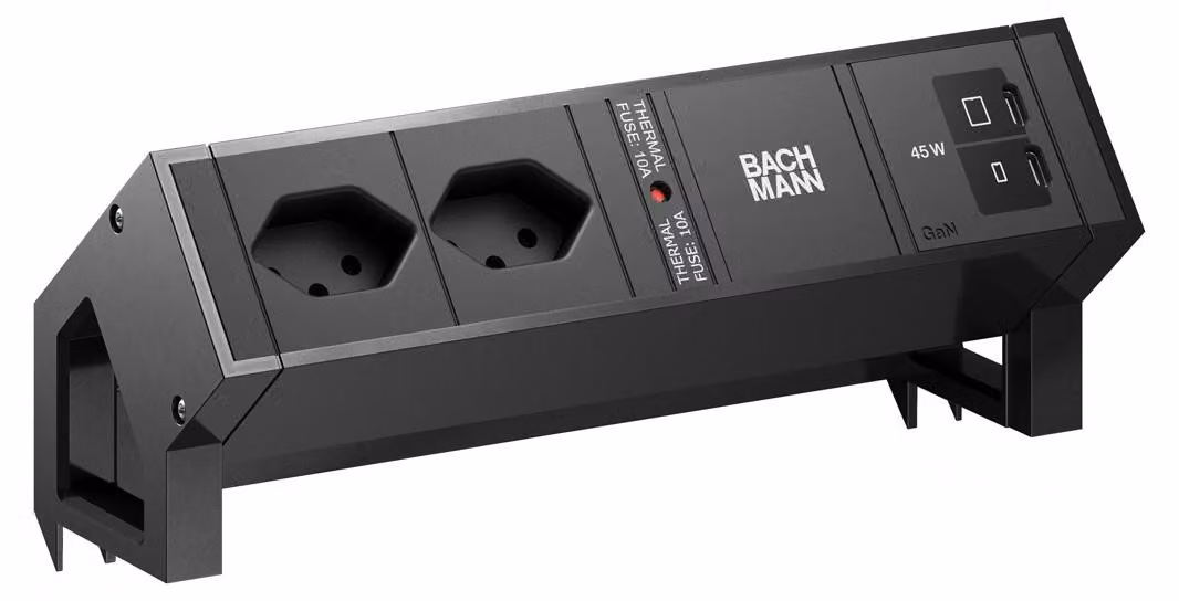 BACHMANN DESK2 2xCH 90° 1xUSB C/C 45W, L=0,2 m RAL9005