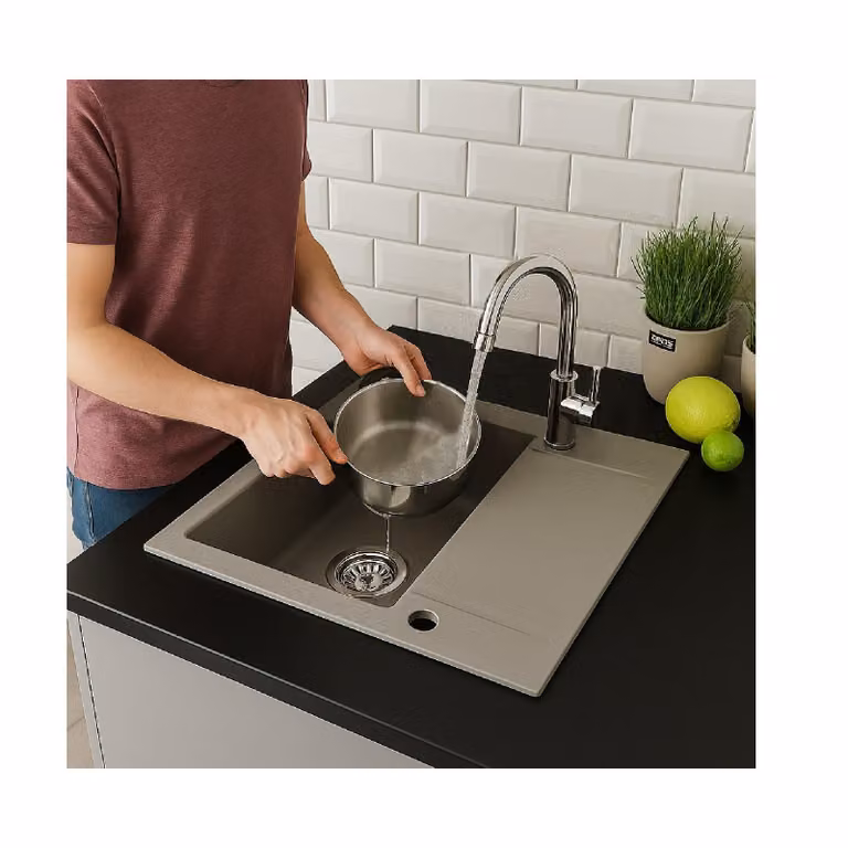 Lavello QLS con scolapiatti LUNA 59x44 cm reversibile con sifone grigio 11339