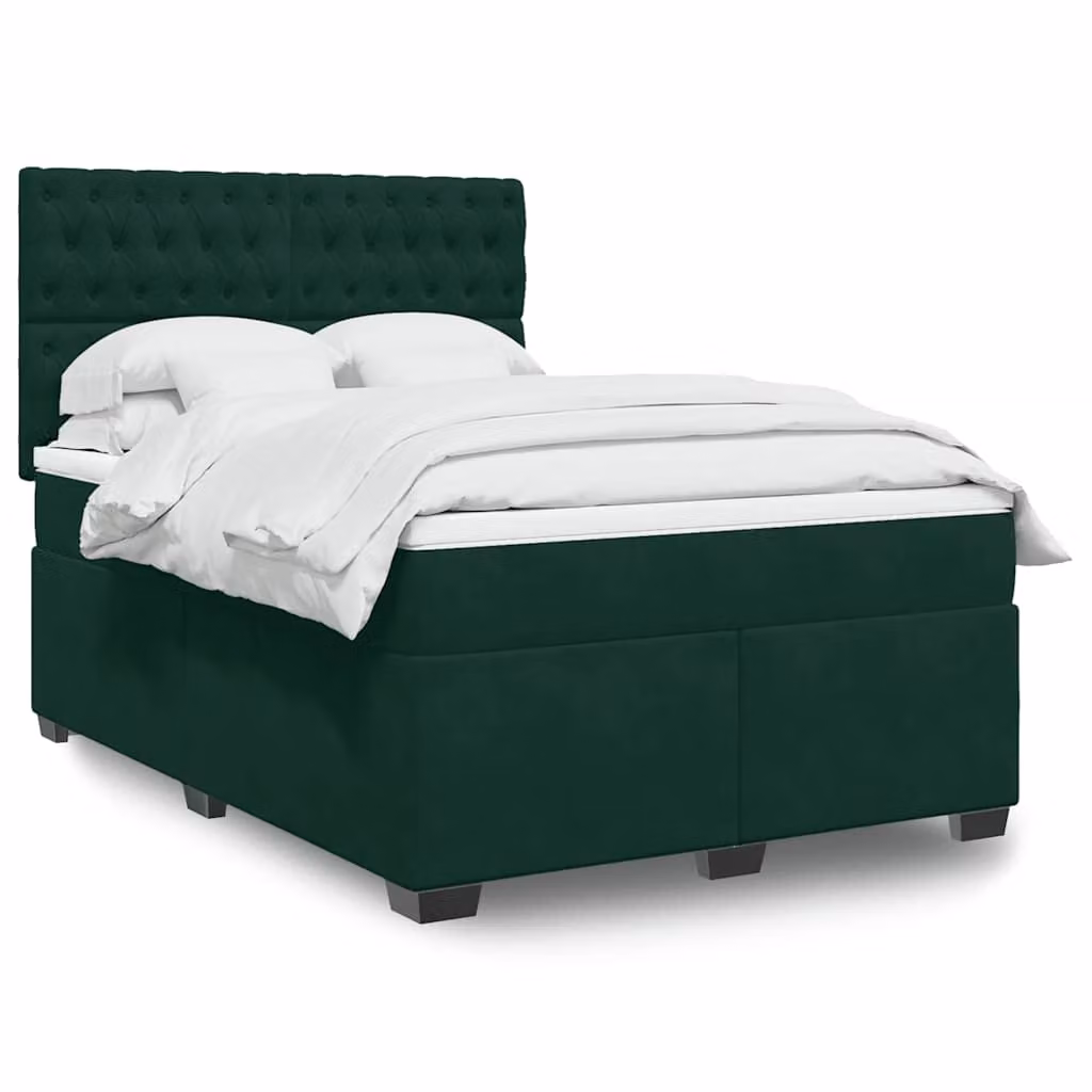 vidaXL Giroletto a Molle con Materasso in Velluto Verde Scuro L/P/H: 140 x 200 cm