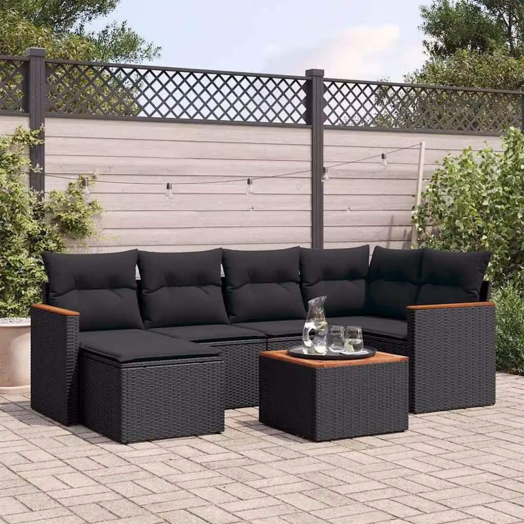Set di Divani da Giardino vidaXL a Forma di L con Cuscini e Tavolino Nero – 1
