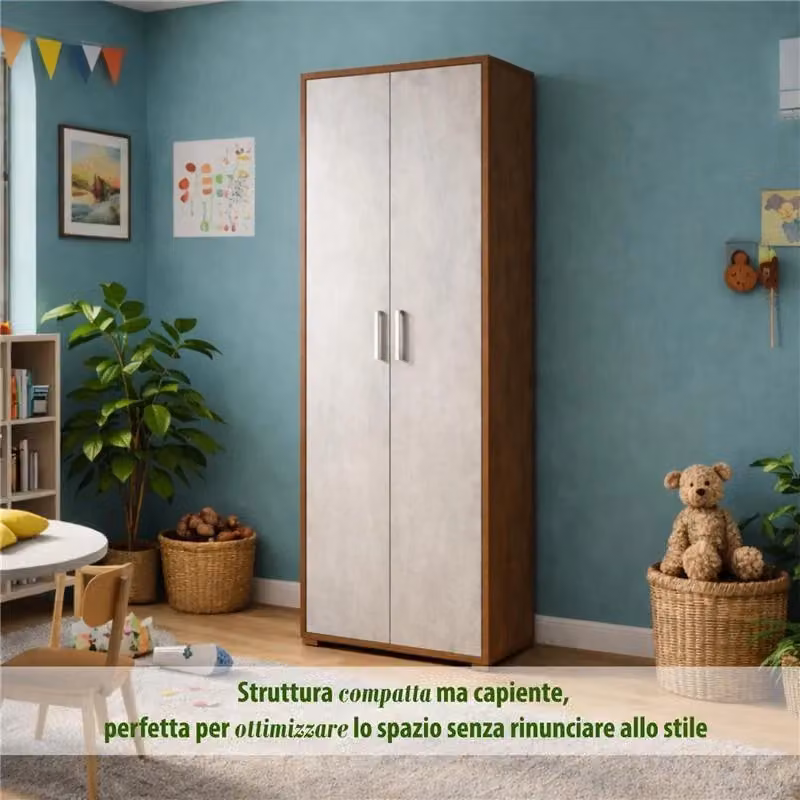 Armadio moderno con 2 ante in legno, colore noce e ossido bianco, H: 199 cm, L: 71 cm, P: 41 cm – 2