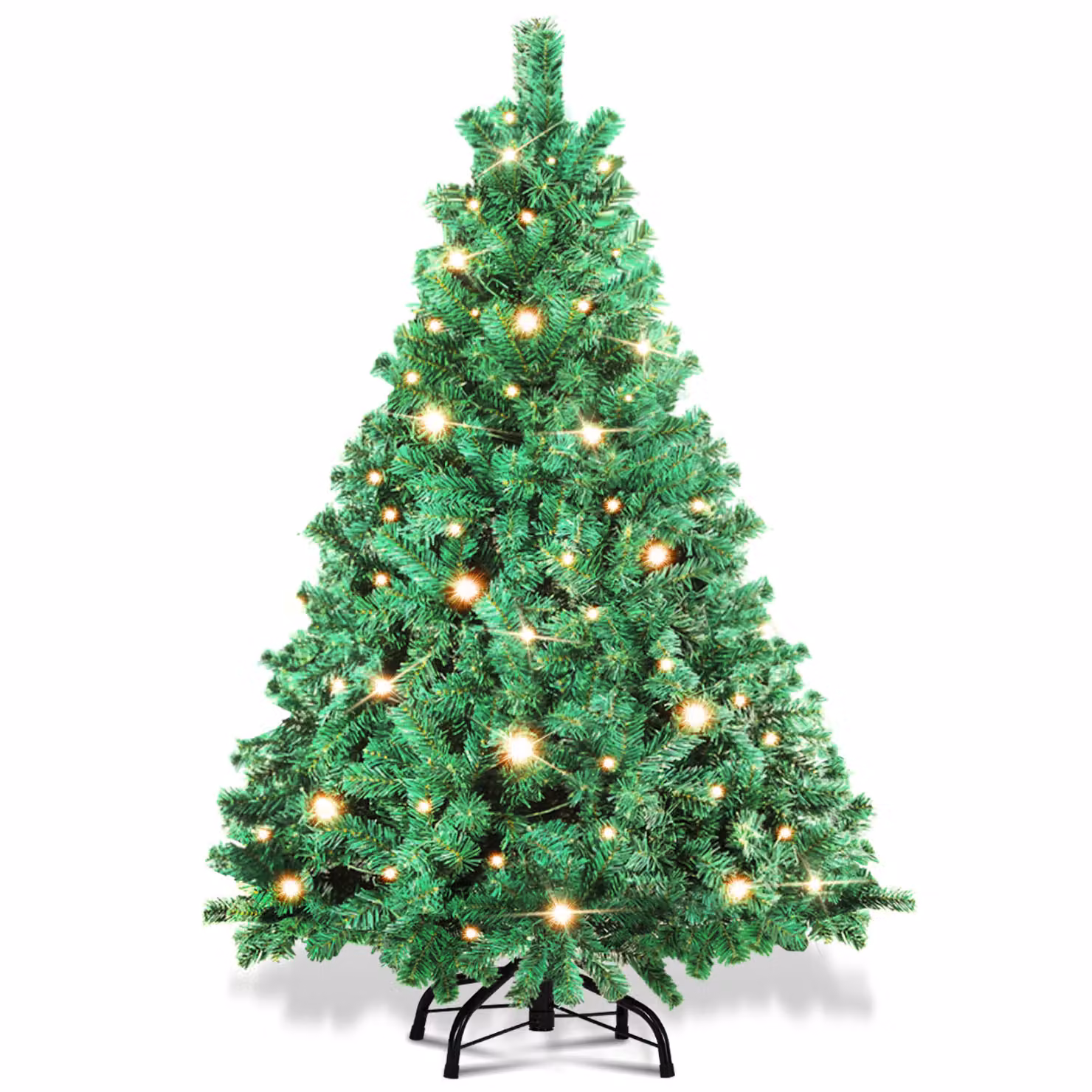 Izrielar 120cm albero di Natale artificiale con illuminazione a LED 150 LED bianco caldo incl. base in metallo con 340 punte albero di Natale albero di Natale PVC verde