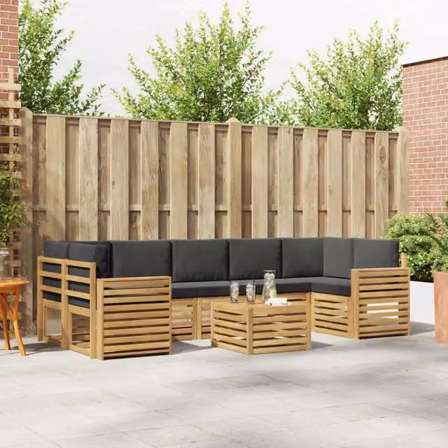 Set di divani da esterno a L vidaXL con tavolo da caffè, 8 pezzi, Bianco e Antracite, in legno di acacia e tessuto