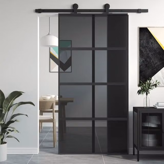 Porta Scorrevole vidaXL in Vetro Temperato Trasparente e Alluminio Nero L: 102,5 cm, H: 205 cm