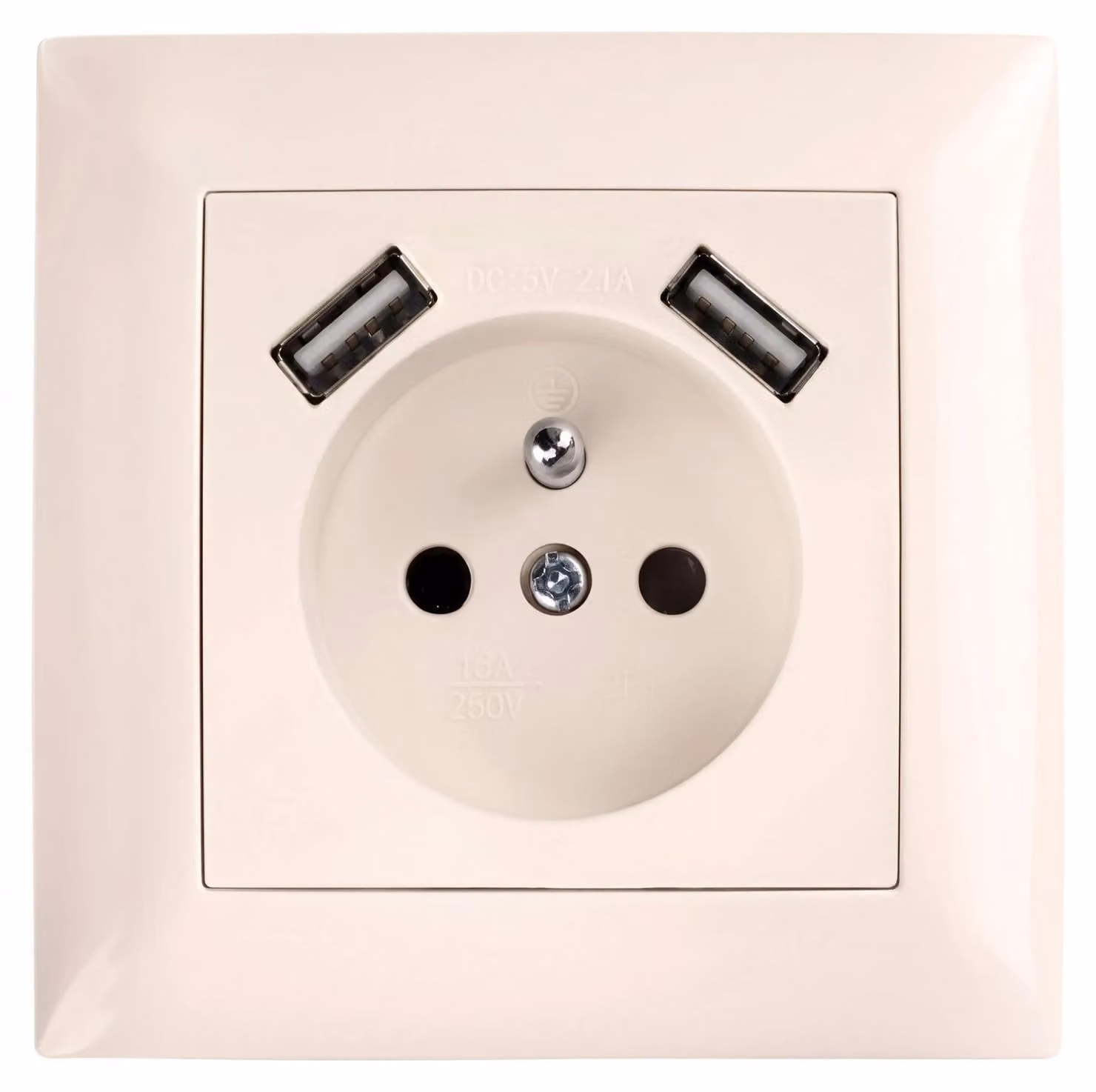 Presa Singola Con Messa A Terra Toolight Jnh003-G + Cornice + 2X Usb-A Beige