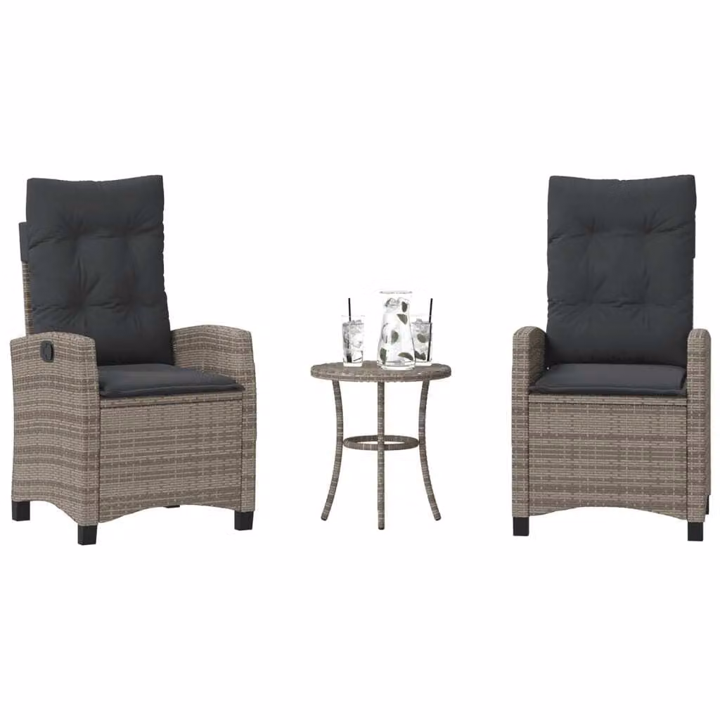Maison Exclusive - Set da bistrot 3 pezzi con cuscini grigio in polyrattan