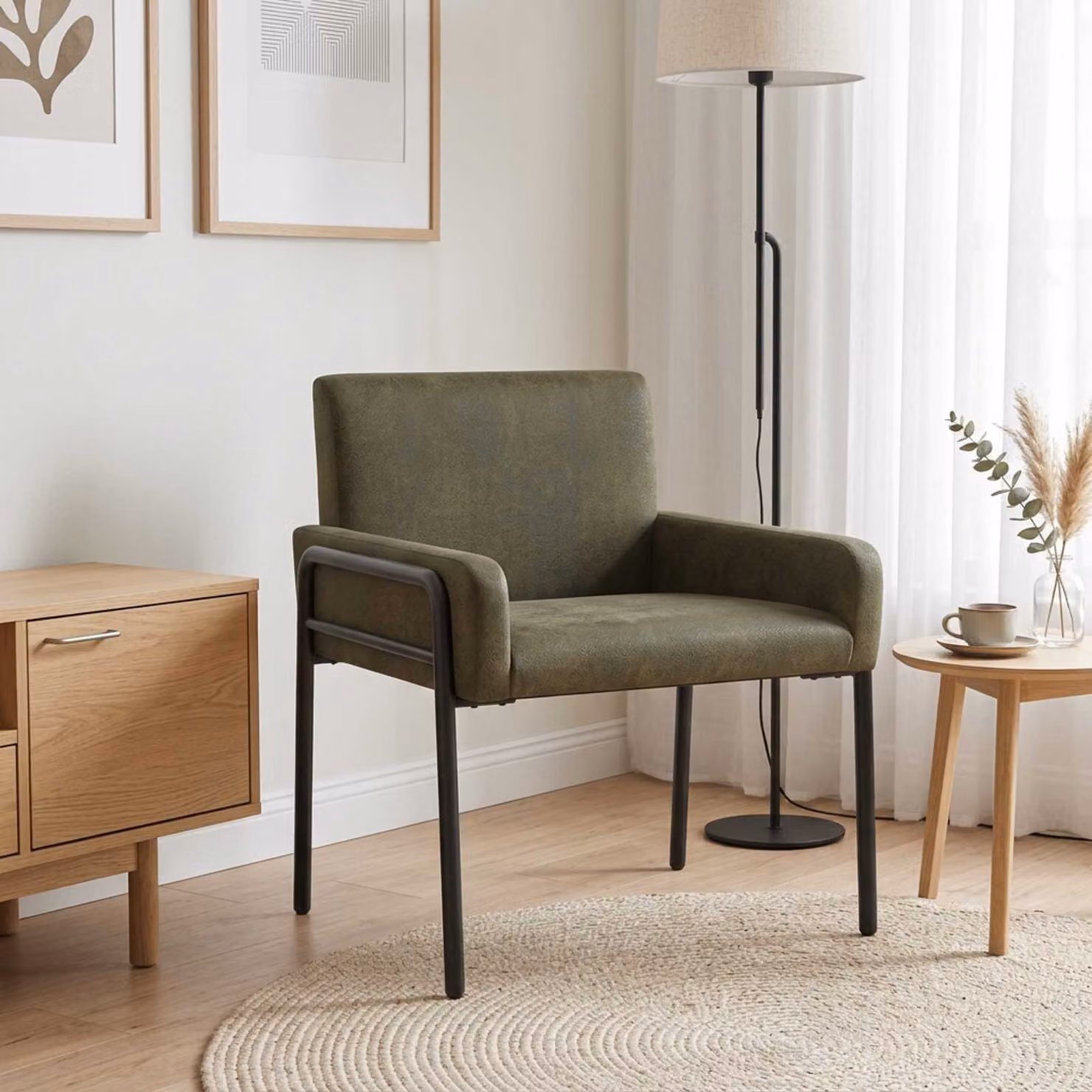 Sedia d'accento moderna vidaXL in pelle sintetica verde con braccioli e base a tubo