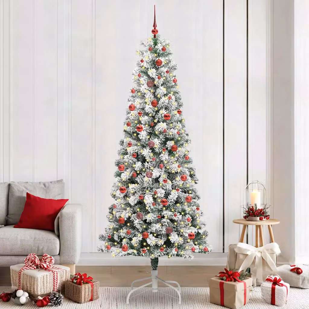 Albero di Natale Artificiale Moderno vidaXL con Rami Pieghevoli Verde e Bianco e Luci LED Warm White – 1