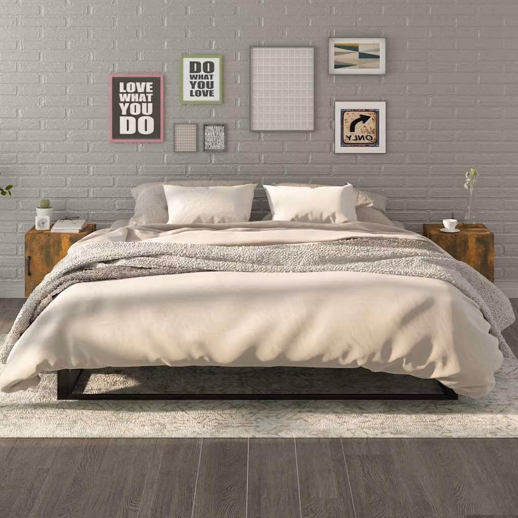 Set di 2 comodini sospesi vidaXL in legno e metallo colore marrone per camera da letto