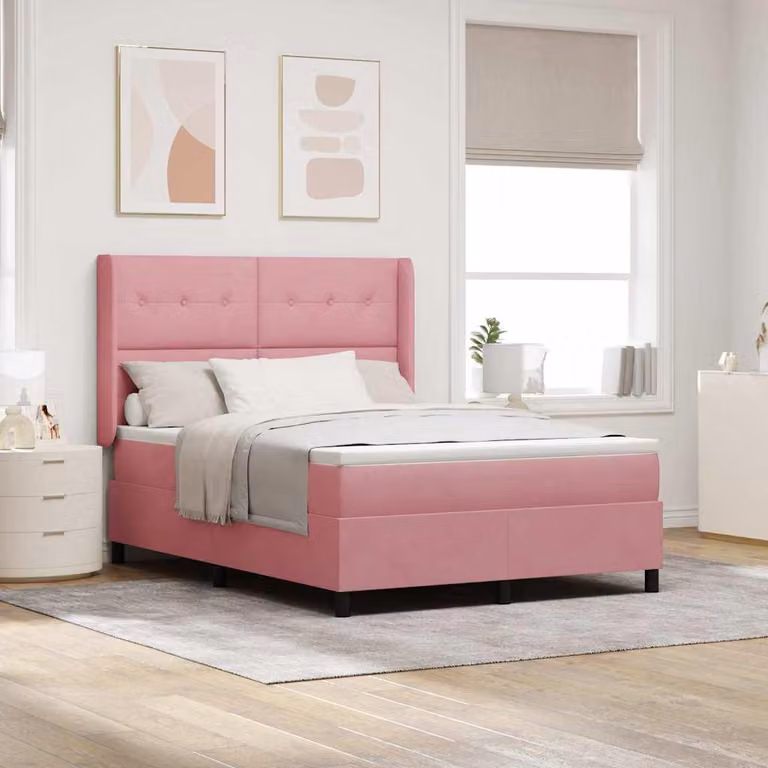 Maison Exclusive - Letto boxspring con strisce luminose a LED Rosa 160 x 200 cm in velluto